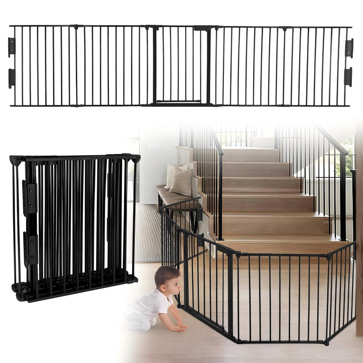 KinderKaminLaufstall 300cm Kaminschutzgitter mit Tür Metall Kamingitter Faltbar Schutz Absperrgitter
