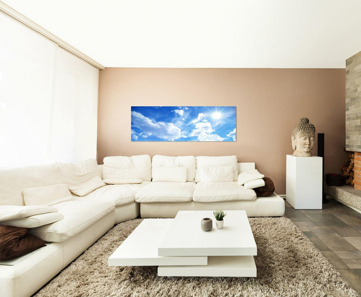 Paul Sinus Art Panoramabild auf Leinwand und Keilrahmen 150x50cm Himmel Wolken Sonne Hintergrund