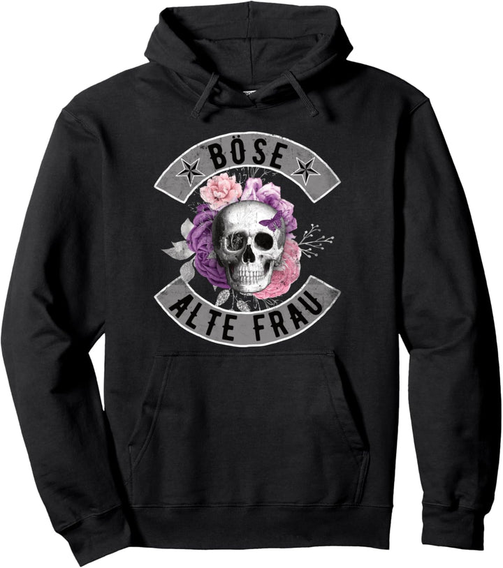 Totenkopf Bikerin Männer Vintage Skull Böse Alte Frau Biker Pullover Hoodie