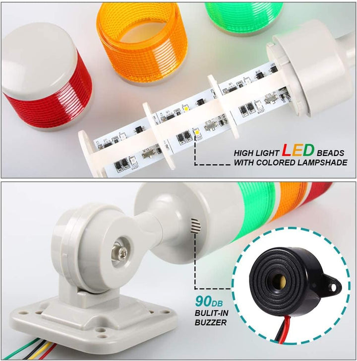 LUBAN Industrielle Warnleuchte, CNC-Maschinenwarnleuchte mit Summer & drehbarem Sockel, 1-stufige Si