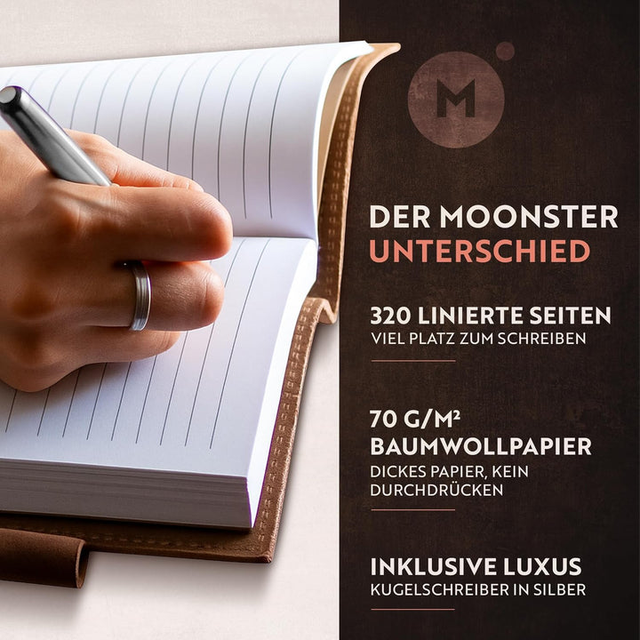 moonster Ledernotizbuch A5 Nachfüllbar – Notizbuch A5 Leder Damen mit Eingeprägtem Bibelvers Psalm 4
