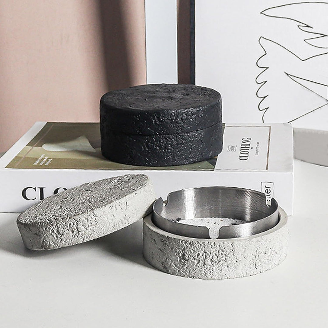 Dekorative Tisch Aufbewahrungsbox mit Deckel aus Zement &amp; Edelstahl, Geruchsdicht, Windfest, Für Inn