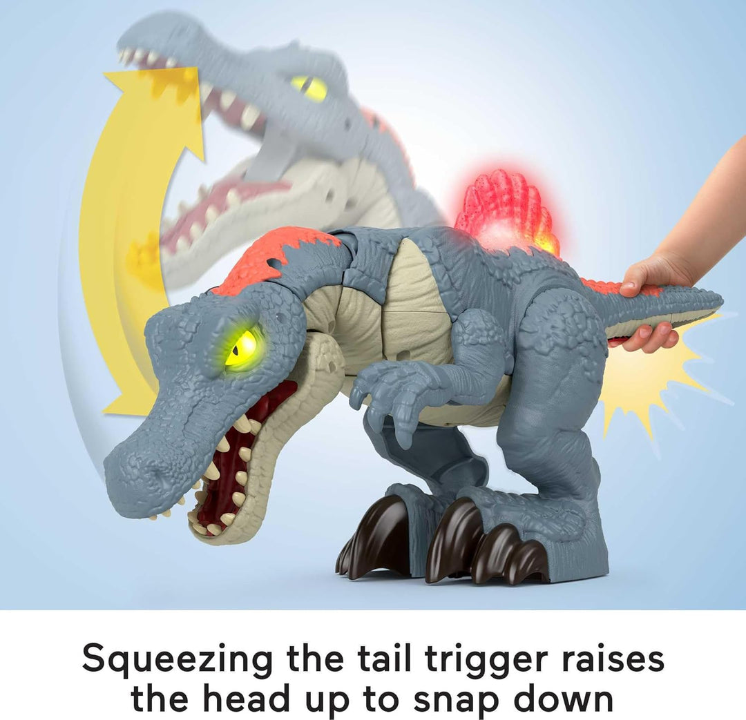 Imaginext Jurassic World Spielzeug-Dinosaurier, Ultra Snap Spinosaurus mit Licht, Geräuschen und Sch