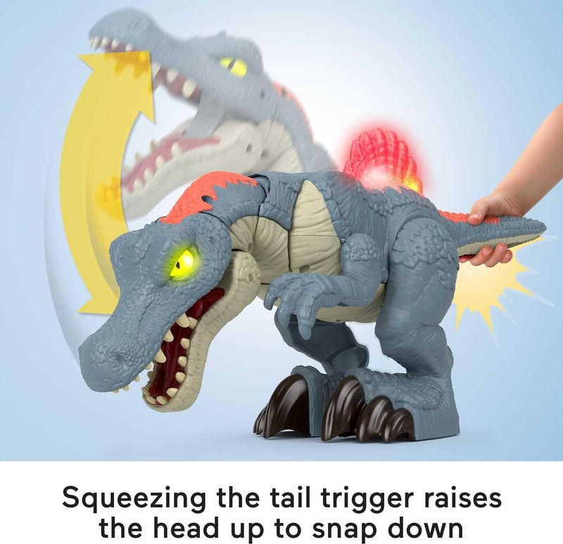 Imaginext Jurassic World Spielzeug-Dinosaurier, Ultra Snap Spinosaurus mit Licht, Geräuschen und Sch