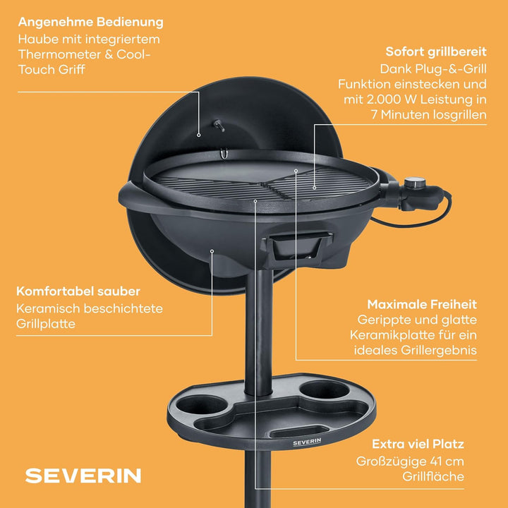 SEVERIN PG 8541 Barbecue-/Standgrill (2.000W, Grillfläche, Ø 41 cm)