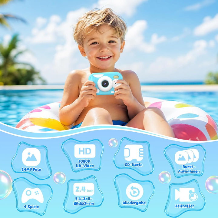 CHAKEYAKE Unterwasserkamera, IP67 10M/32.8FT Kinderkamera 1080P wasserdichte Digitalkamera mit 2.4"