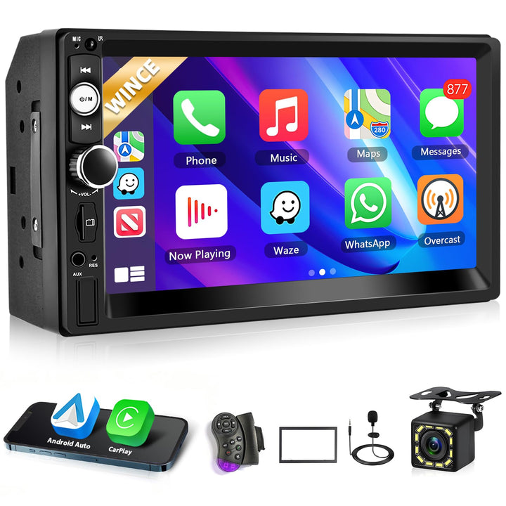 Wireless Carplay Android Auto 2 Din Autoradio, 7" HD Touchscreen Car Stereo MP5 Player, Unterstützun