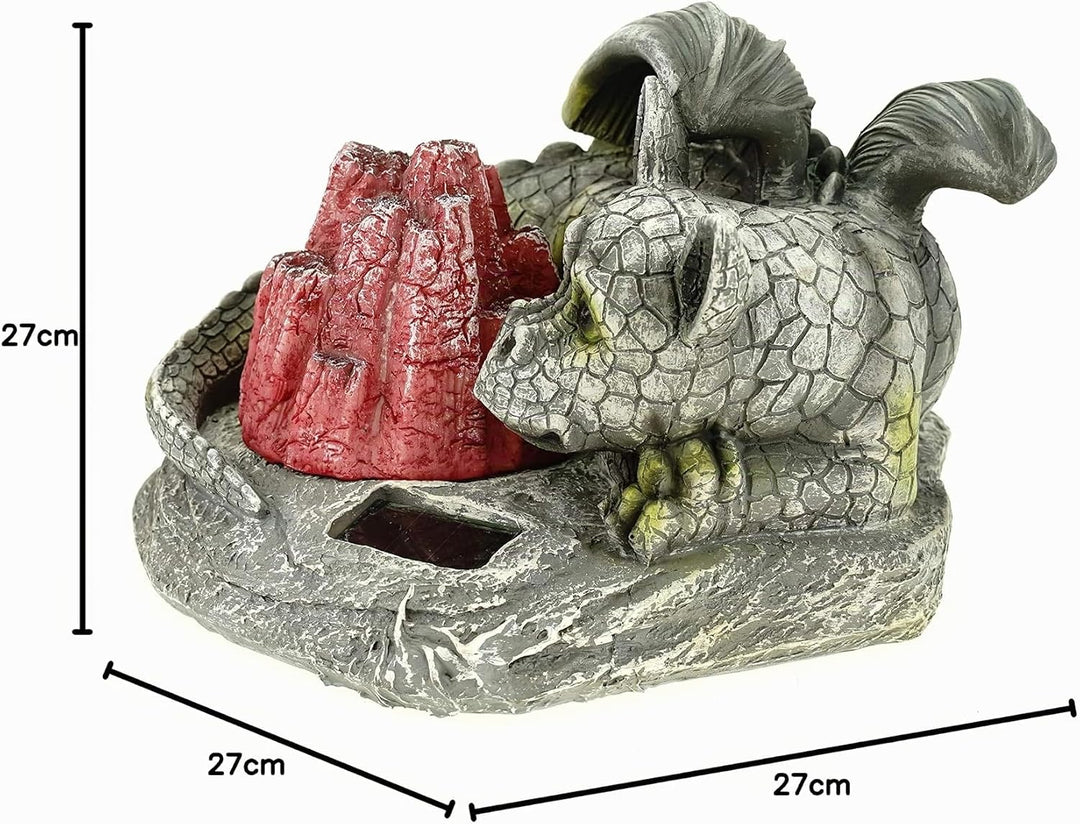 Kremers Schatzkiste Drachenkind am LED Lavastein Feuer 27 cm Drache Figur Gartenfigur Solarfigur Dra
