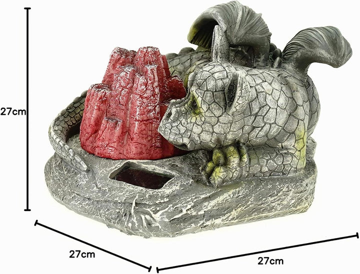 Kremers Schatzkiste Drachenkind am LED Lavastein Feuer 27 cm Drache Figur Gartenfigur Solarfigur Dra