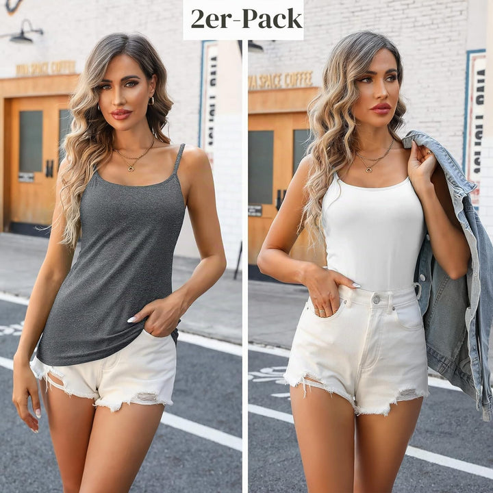 Attraco 2er Pack Damen Baumwolle Tank Top mit Regal BH Unterhemd Verstellbarer breiter Riemen Camiso