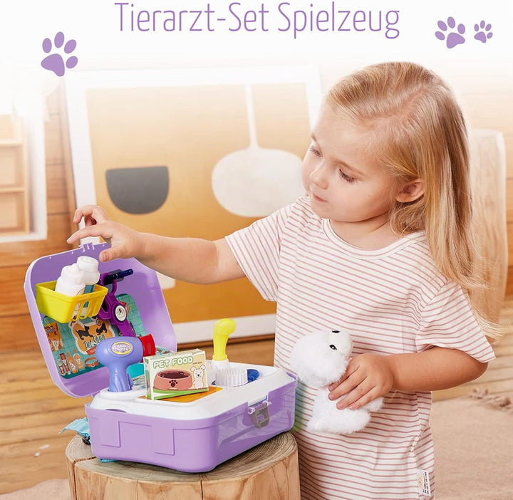 HERSITY Tierarztkoffer Kinder Hunde Kinderspielzeug, Hundesalon Spielzeug Rollenspiel, Tierarzt Spie