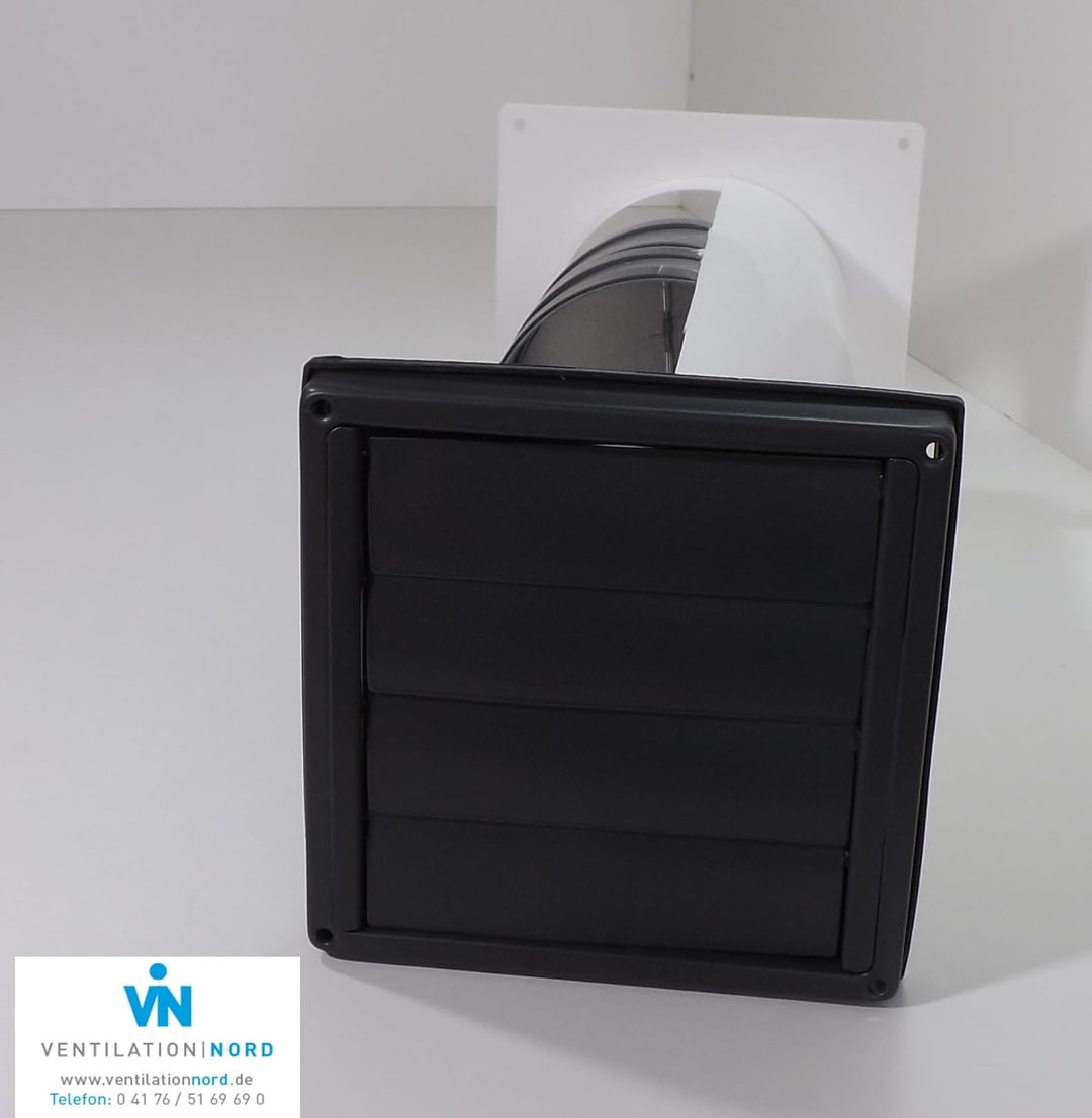 VentilationNord Edelstahl Mauerkasten mit Rückstauklappen für Dunstabzugshauben 150mm mit Blower Doo