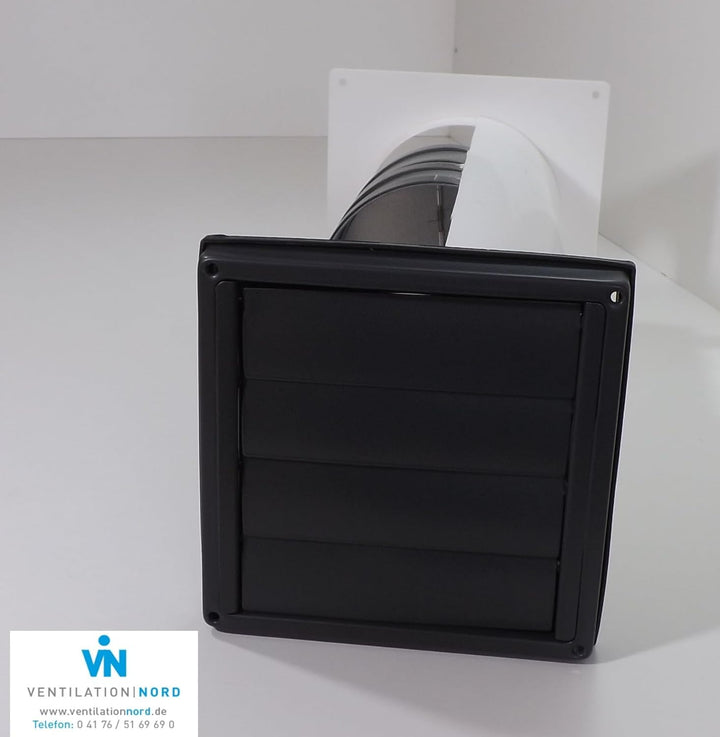 VentilationNord Edelstahl Mauerkasten mit Rückstauklappen für Dunstabzugshauben 150mm mit Blower Doo