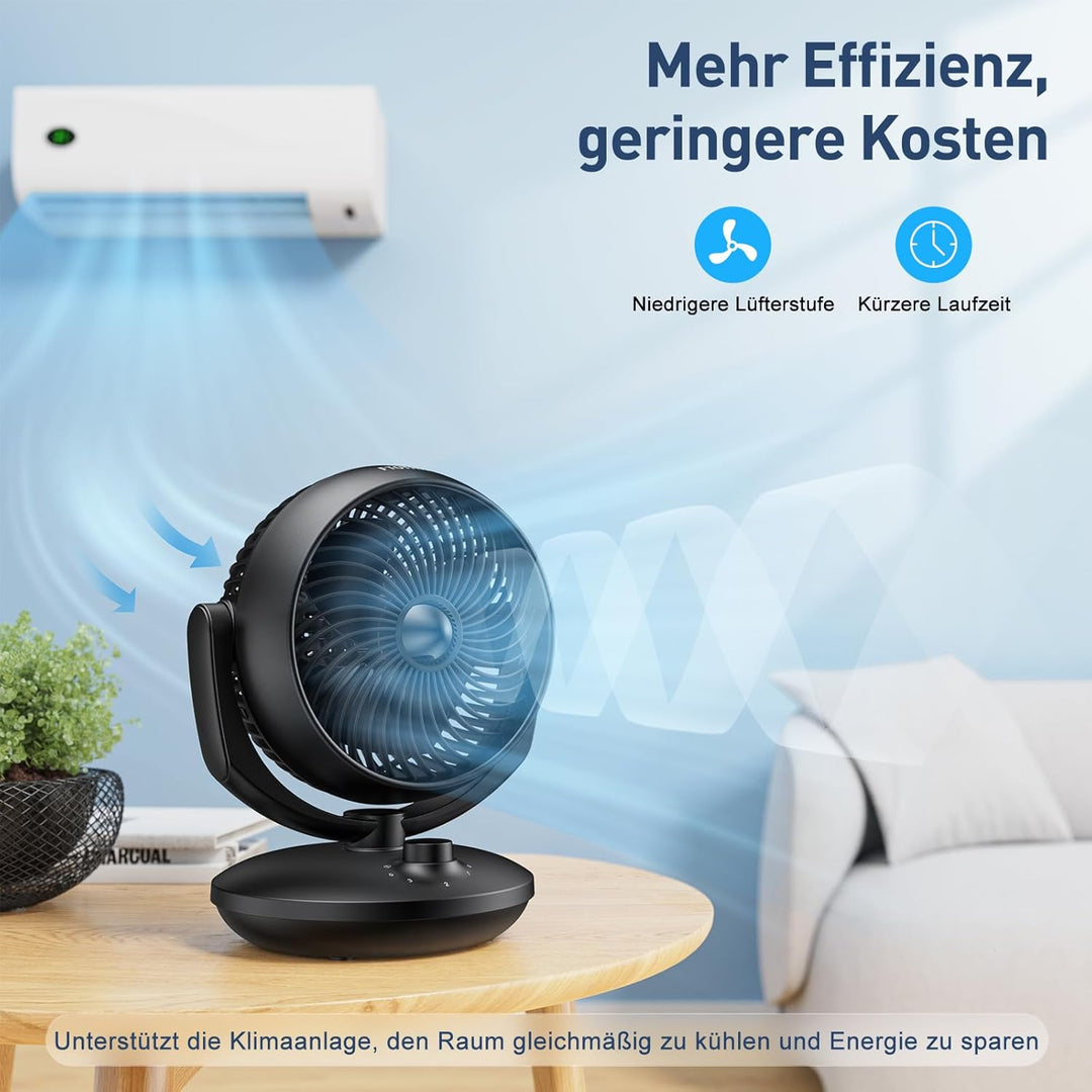 FTOTHH Ventilator Leise, 22dB Tischventilator sehr Leise, 3D Turbo Ventilatoren Leistungsstark, Fan