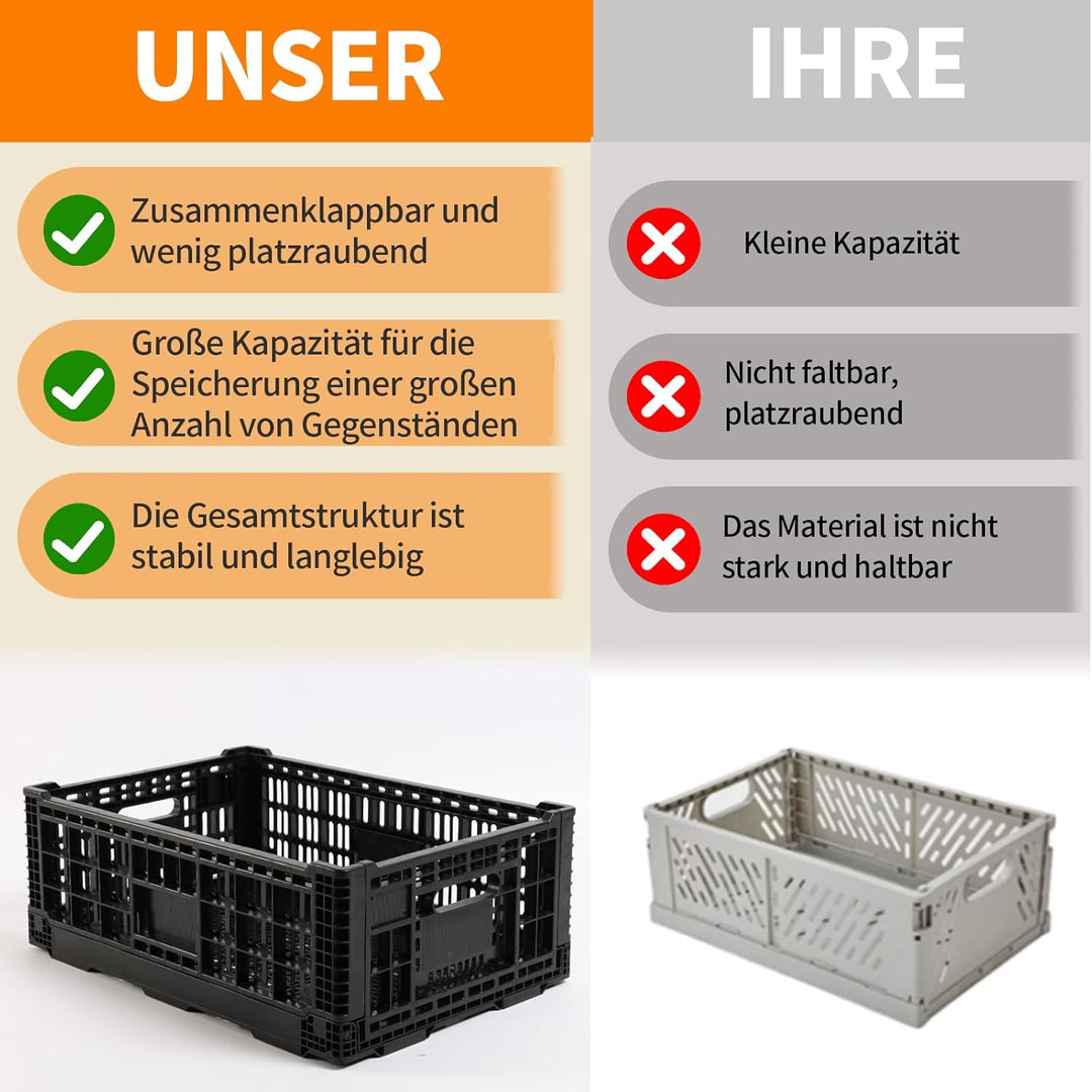 Faltbare Aufbewahrungsbox 52L – Robuste Kunststoffkiste stapelbar – Milchkästen Kunststoff – Lagerki