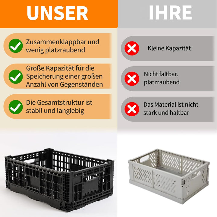 Faltbare Aufbewahrungsbox 52L – Robuste Kunststoffkiste stapelbar – Milchkästen Kunststoff – Lagerki