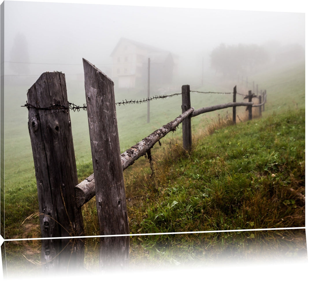 Rustikaler Holzzaun auf Wiese Format: 100x70 auf Leinwand, XXL riesige Bilder fertig gerahmt mit Kei