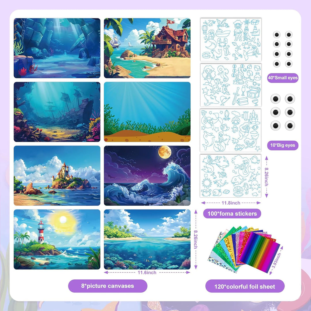 Lustiges Folien-Kunst-Set für Kinder, Meerjungfrau und Prinzessin, Folienkunst für Kinder, Kunst-Bas