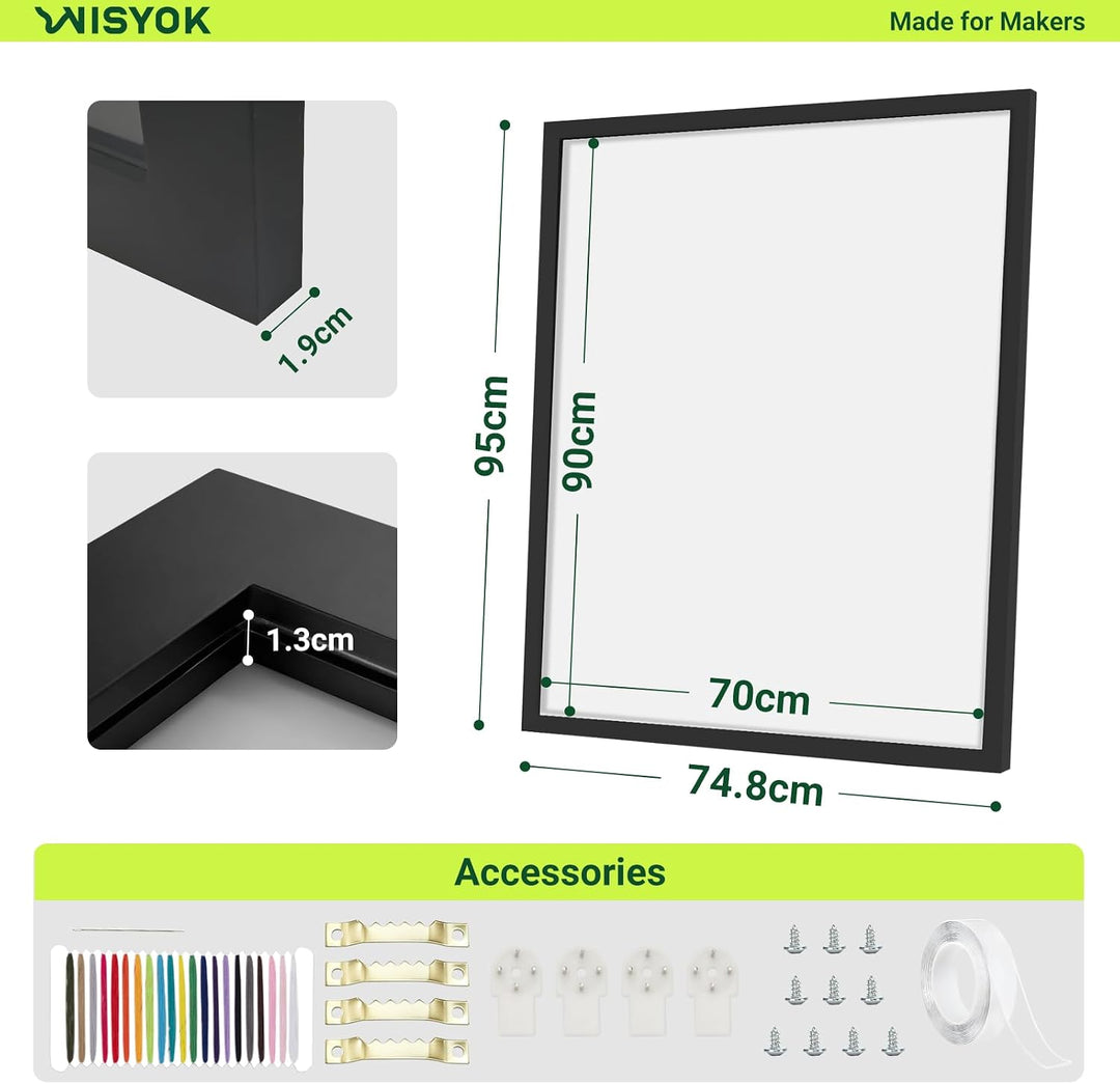 WISYOK 3D Bilderrahmen zum Befüllen, Schwarz, 70×90cm | Gross Trikotrahmen, Trikot Bilderrahmen mit