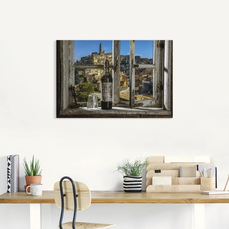 ARTland Leinwandbilder Wandbild Bild auf Leinwand 60x40 cm Fensterblick Stadt Italien Wein Fenster A