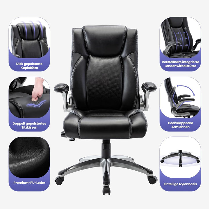 COLAMY Bürostuhl Ergonomisch, Ergonomischer Büro 360° Drehstuhl für Office, Chefsessel mit Hoher Rüc