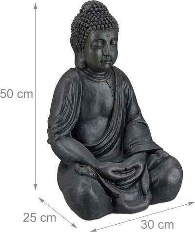 Relaxdays XL Buddha Figur sitzend, 50 cm hoch, Feng Shui, Outdoor, Garten Dekofigur, grosse Zen Budd