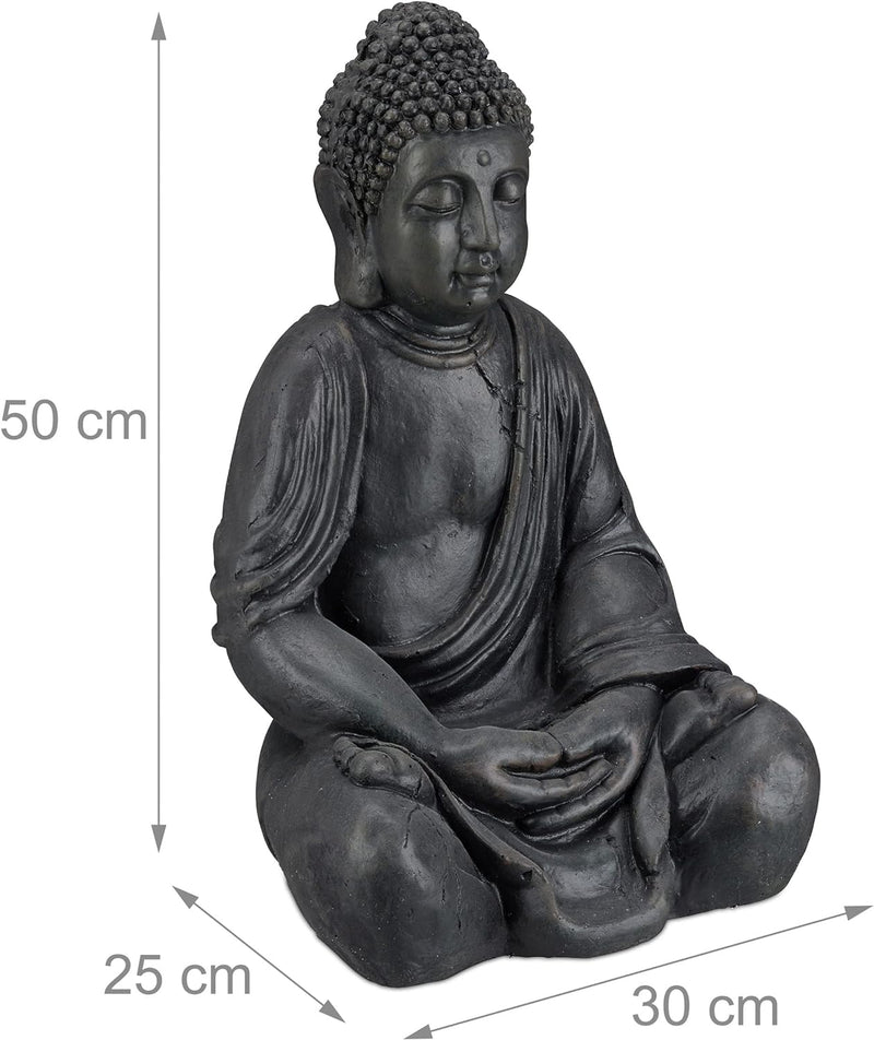 Relaxdays XL Buddha Figur sitzend, 50 cm hoch, Feng Shui, Outdoor, Garten Dekofigur, grosse Zen Budd