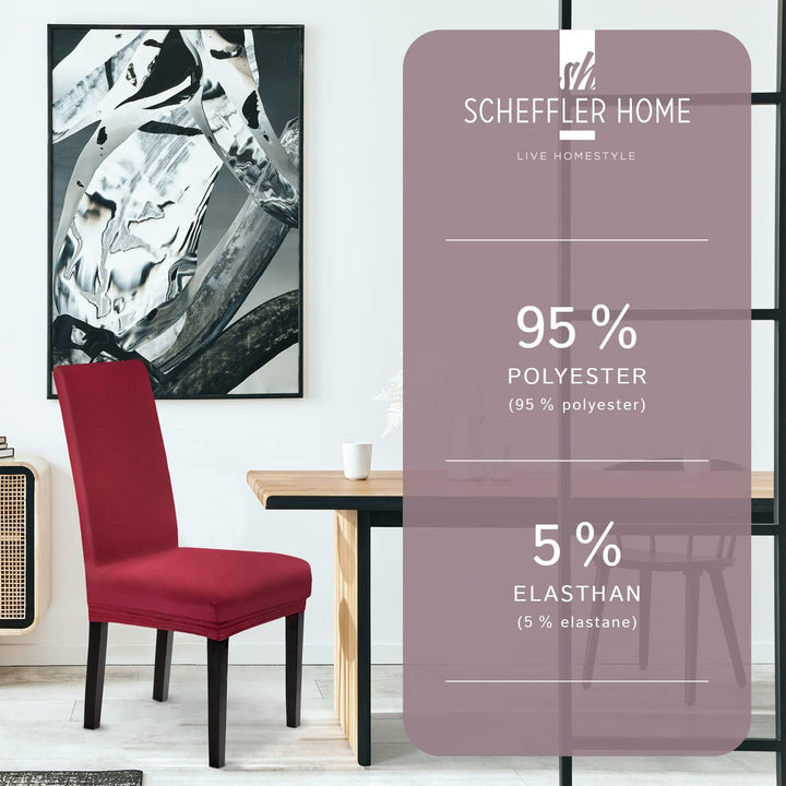 Scheffler Home Stuhlhussen Stretch „Leni“ Set aus 6 Hussen in Burgunderrot Rot Dehnbare Stuhlhussen