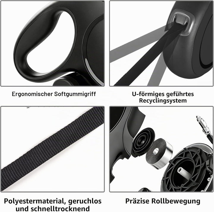 Hundeleine 8m Bissfeste, 227 * 139.5 * 53mm Einziehbare Hundeleine, Rollleine Hund, Robuste Rolllein