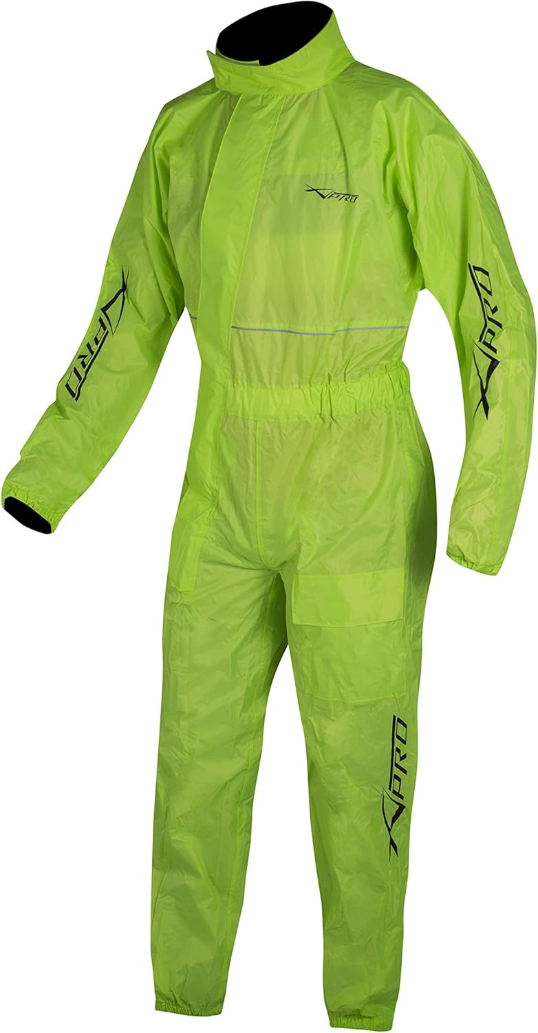 A-Pro Motorcycle Motorbike Waterproof Full Body One 1 pc Rain Over Suit Fluo L L Flou, L Flou