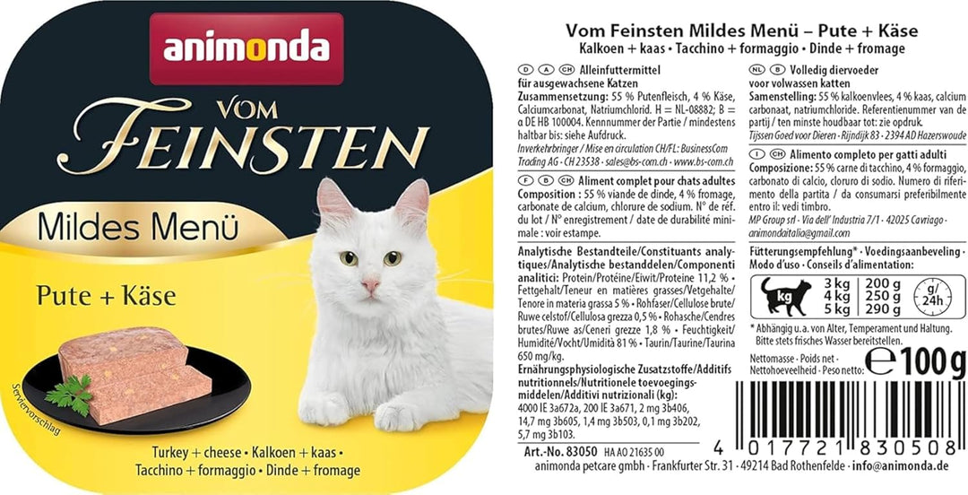 animonda Vom Feinsten Adult Katzenfutter, Nassfutter für ausgewachsene Katzen, mildes Menü, Pute + K
