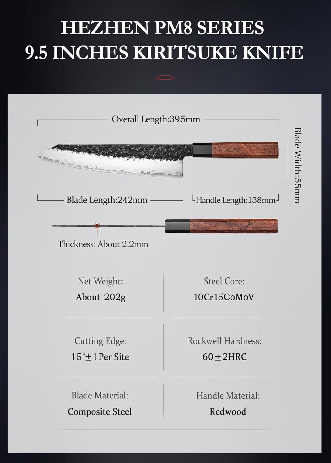 HEZHEN Kiritsuke Messer, Scharfes Kochmesser im Japanischen Stil Küchenmesser Profi, Handgeschmiedet