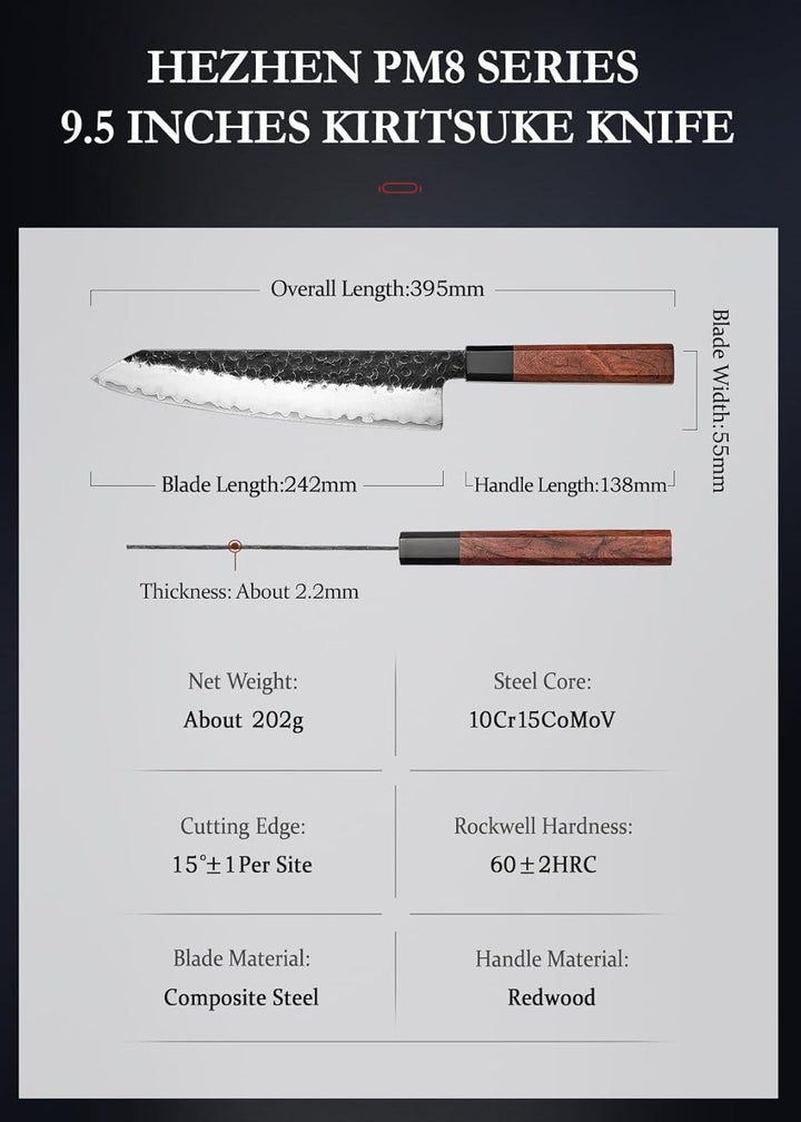 HEZHEN Kiritsuke Messer, Scharfes Kochmesser im Japanischen Stil Küchenmesser Profi, Handgeschmiedet
