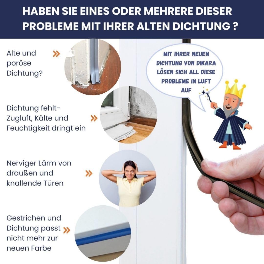 Türdichtung Weiss 10m - 4mm Nutbreite / 7mm Nuttiefe / 12mm Falz - Antidehnungsfaden Haustürdichtung