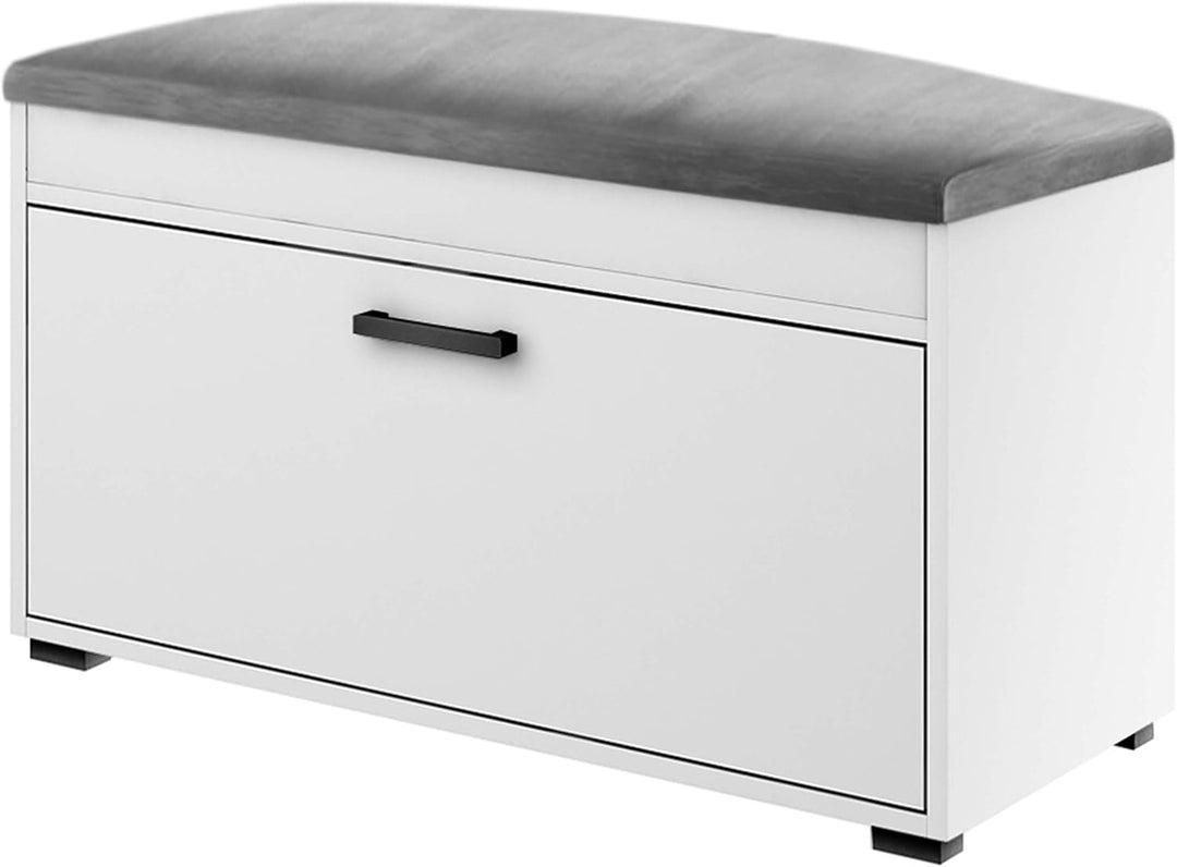 Schuhschrank 80x37,7x49 cm mit öffnenden Sitz aus grauem Samt - Praktische Schuhkipper mit Klappe fü