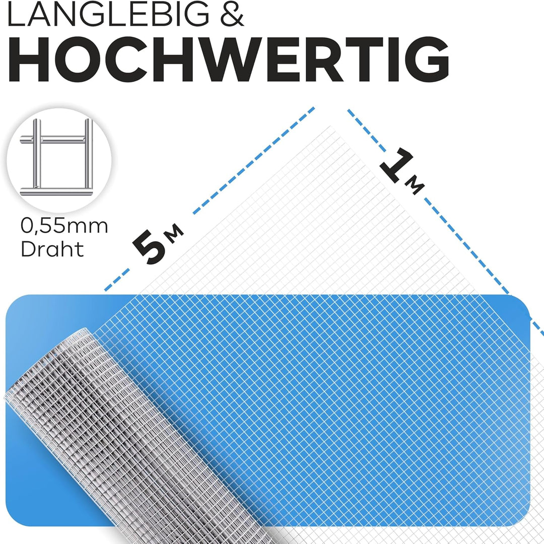 KrapTrap Volierendraht Drahtgitter feinmaschig I verzinkt I 6x6 mm I 5m x 1m I Wühlmausgitter Mäuseg