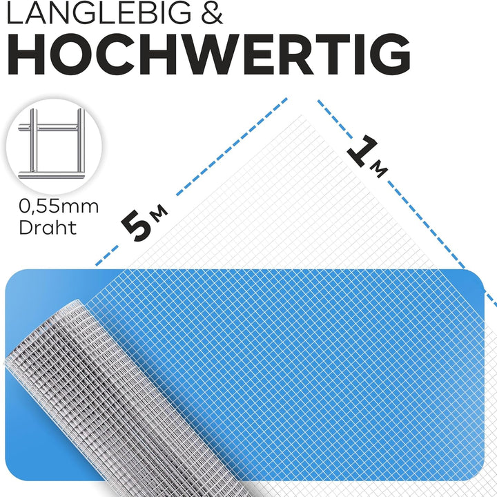 KrapTrap Volierendraht Drahtgitter feinmaschig I verzinkt I 6x6 mm I 5m x 1m I Wühlmausgitter Mäuseg