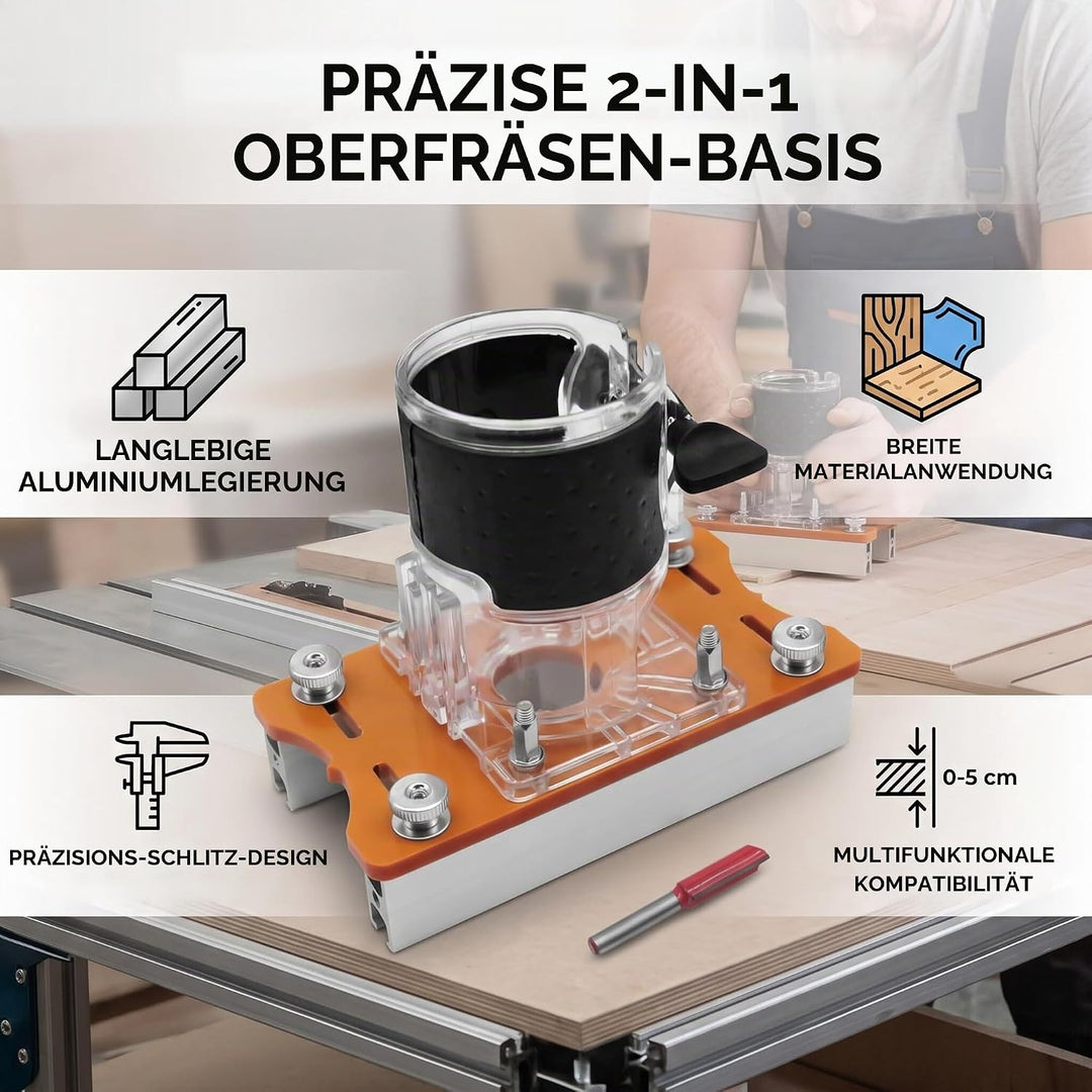 Holzfräser Basis, 2-in-1 Hand Holzschneider Oberfräsenbasis Schlitzhalterung für 65 mm Trimmmaschine