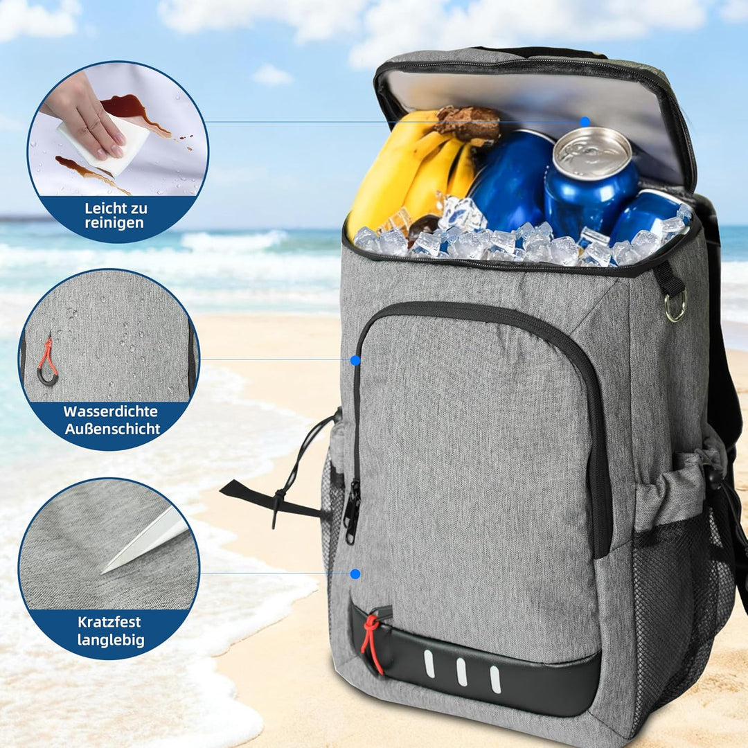 Camping Kühlrucksack,24L Kapazität Isolierter Picknickrucksack, Wasserdichter Rucksack-Kühler Auslau