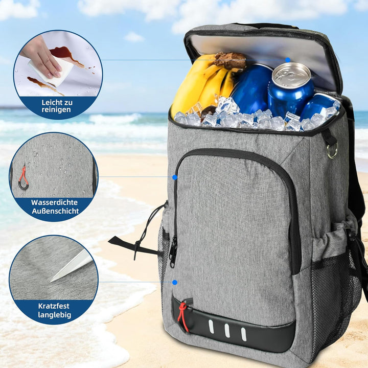 Camping Kühlrucksack,24L Kapazität Isolierter Picknickrucksack, Wasserdichter Rucksack-Kühler Auslau