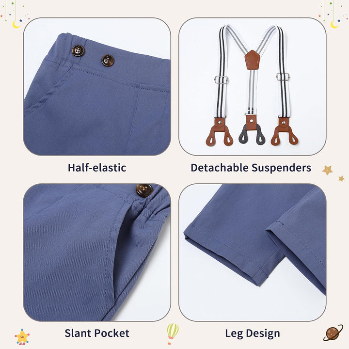 Volunboy Baby Jungen Anzug Set Bekleidung Hemd mit Fliege + Hosenträger Hosen Strampler Anzug 3-6 Mo
