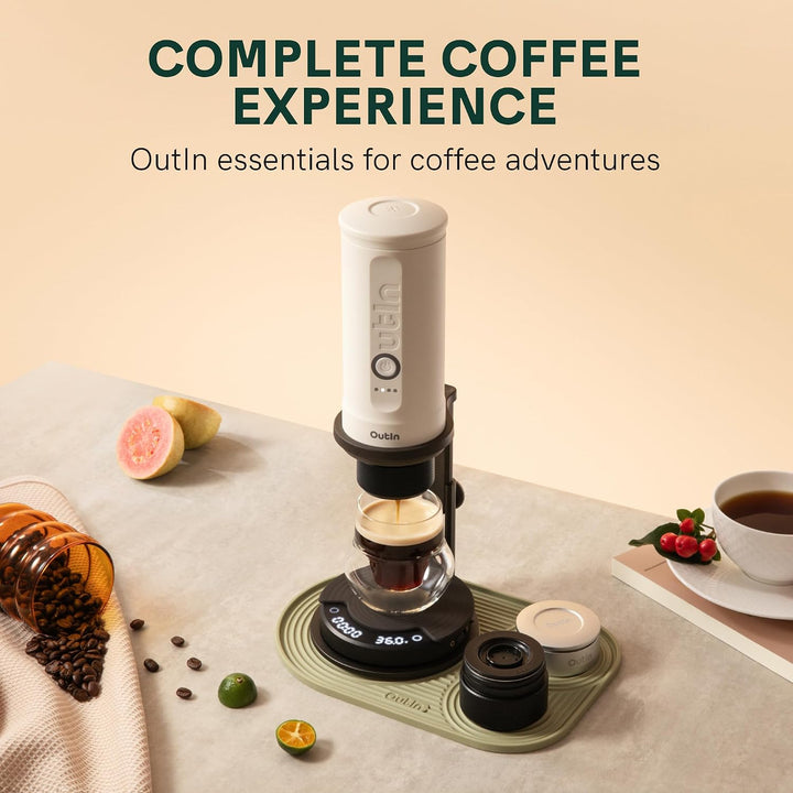 OutIn Claro Tragbare Kaffeewaage mit Timer - Digitale Espresso Waage 2kg/0,1g, Mini Kaffeewaage Inkl