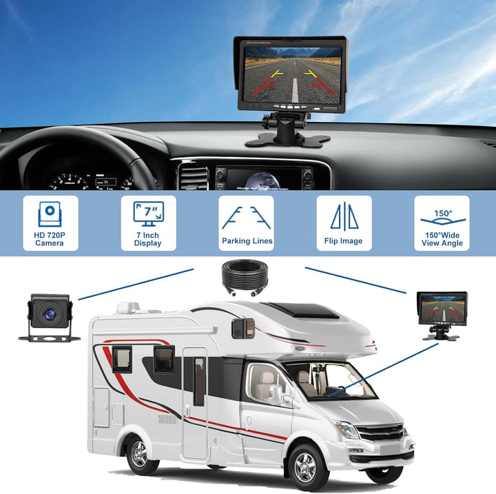 Dual Rückfahrkamera Set mit 7" HD Rear View Monitor, IP69 wasserdichte Nachtsicht Auto Backup-Kamera