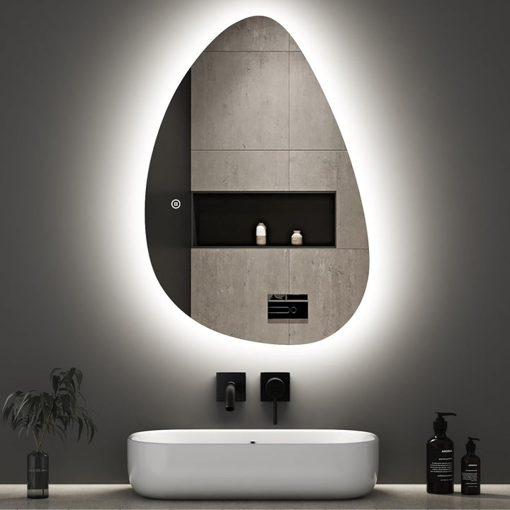 Boromal Asymmetrischer Spiegel mit Beleuchtung LED Badspiegel mit Beleuchtung 65x90cm LED Spiegel mi