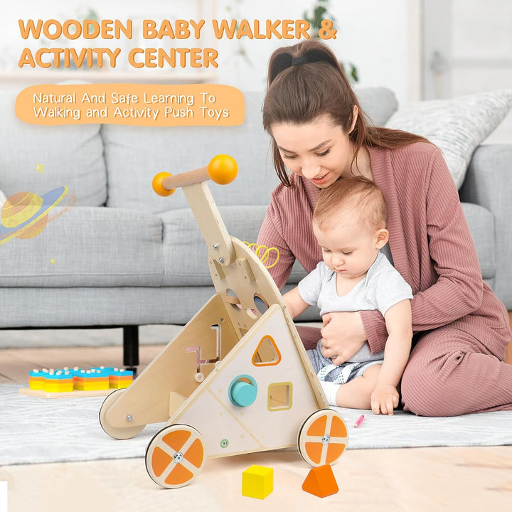 Jacootoys hölzerne Aktivität Walker, einstellbare Geschwindigkeit Kleinkind Push Walker Activity Cen