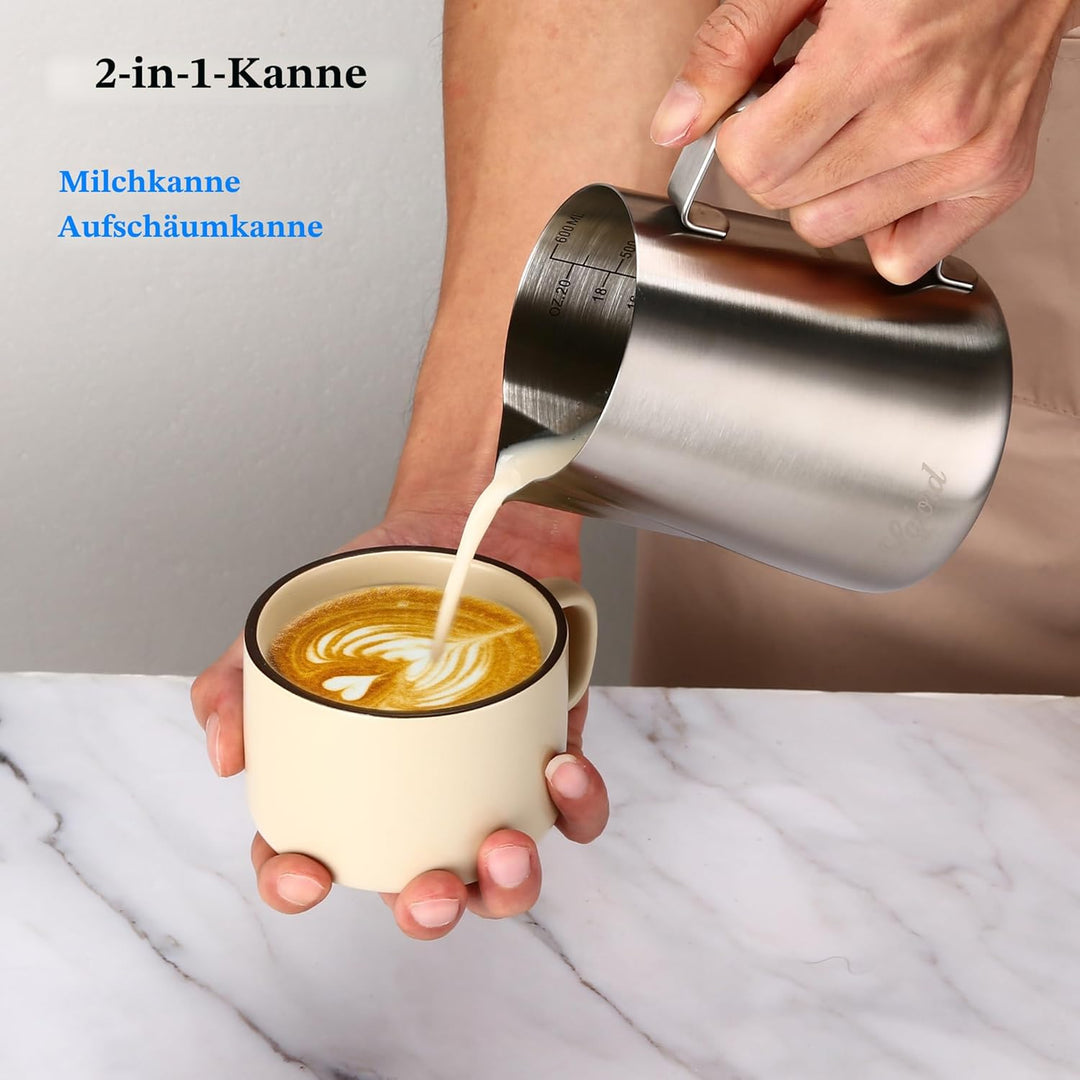Pour Over Kaffeebereiter-Set, 304 Edelstahl, mit 100 Stück #2 Papierfilter und 600 ml Milchaufschäum