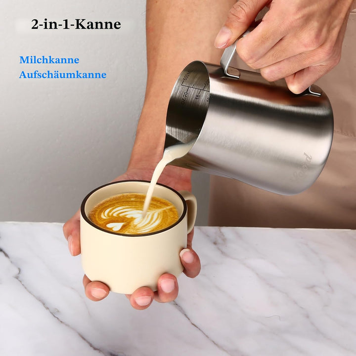 Pour Over Kaffeebereiter-Set, 304 Edelstahl, mit 100 Stück #2 Papierfilter und 600 ml Milchaufschäum