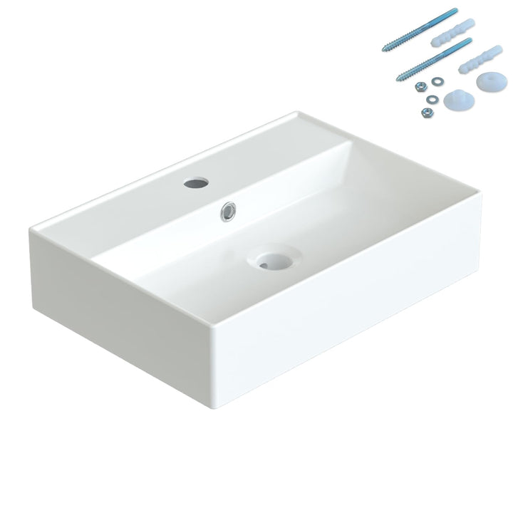 Waschbecken aus Keramik Eckig 50 x 35 cm Aufsatzwaschbecken für Waschtisch Unterschrank Waschplatz G