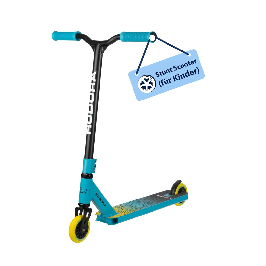 HUDORA Stuntscooter Kids - 360° Lenkung - Tretroller - ABEC 9 Kugellager - Robuster Funscooter, Kick