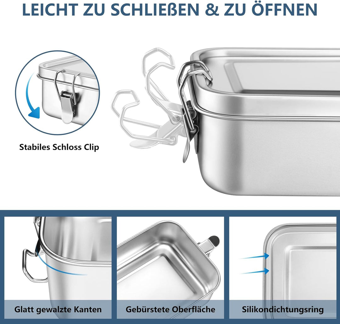 Onader Brotdose mit Fächern, Edelstahl Lunchbox Bento Box Für Kinder Erwachsene, Brotzeitdose mit Ab